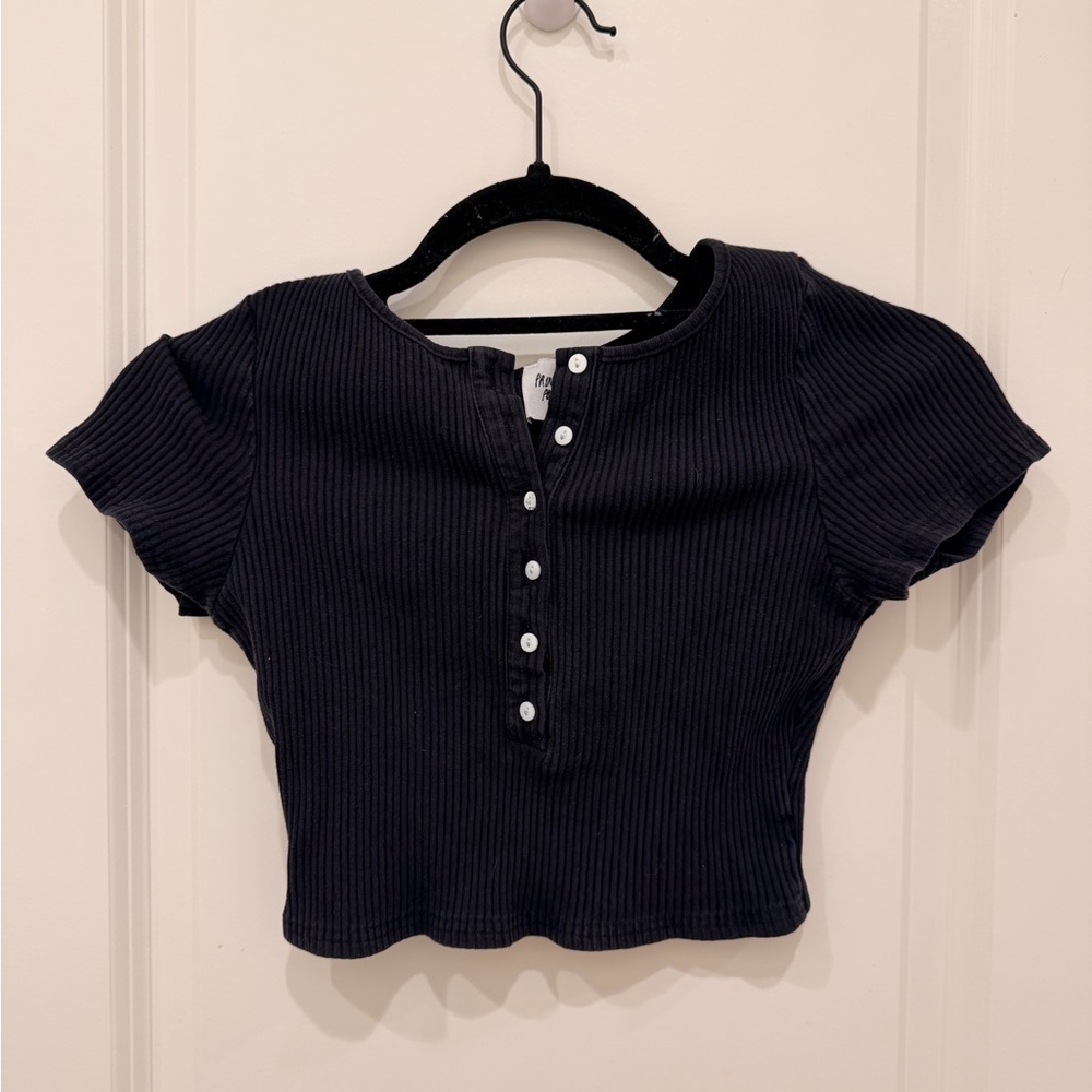 Princess Polly Black Ribbed Crop Top